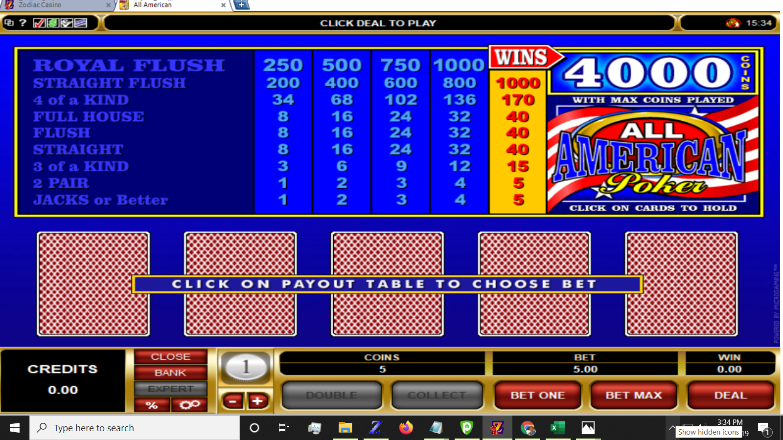 Play All American Video Poker